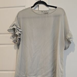 Worthington Light Gray Blouse with Ruffled Sleeves